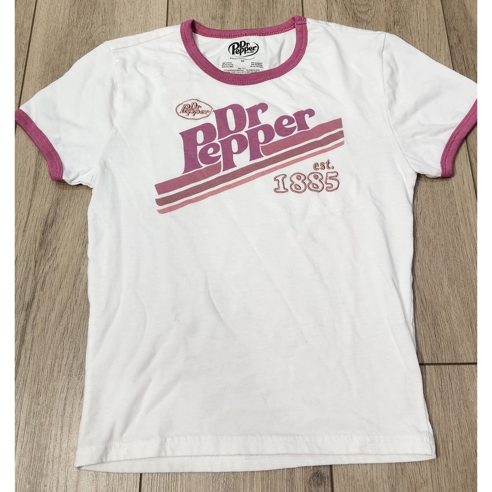 Dr Pepper Girls Ringer T-Shirt Retro Y2K Style Fitted Graphic Tee Youth Size M